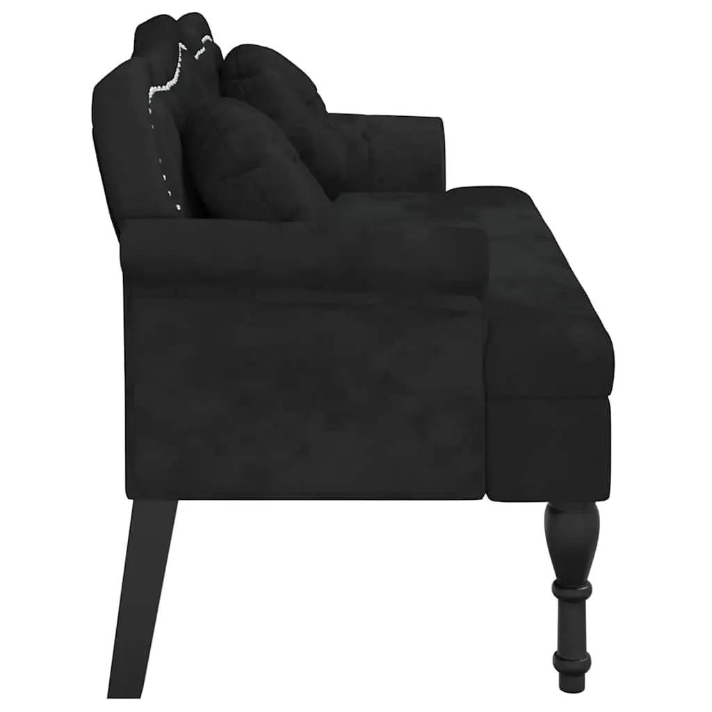 Bench Black Velvet Cushioned Seating with Backrest and Armrests 1205 x 650 x 750 mm