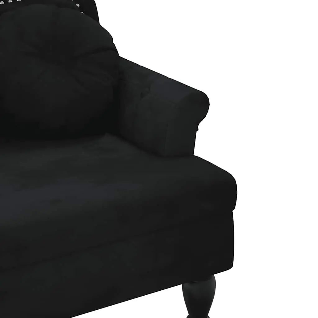 Bench Black Velvet Cushioned Seating with Backrest and Armrests 1205 x 650 x 750 mm