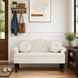 Practical Cream Velvet Bench with Cushions for Comfort