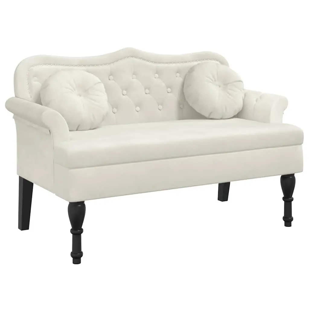 Bench with Cushions Cream Velvet Seat Backrest Armrests Elegant Home Furniture