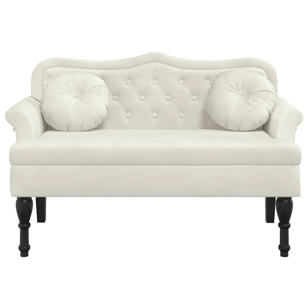Bench with Cushions Cream Velvet Seat Backrest Armrests Elegant Home Furniture
