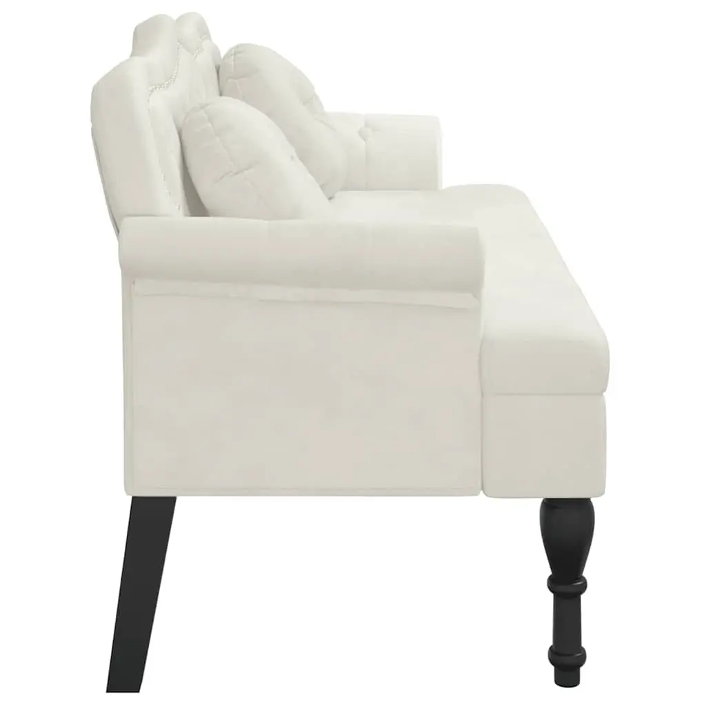 Bench with Cushions Cream Velvet Seat Backrest Armrests Elegant Home Furniture