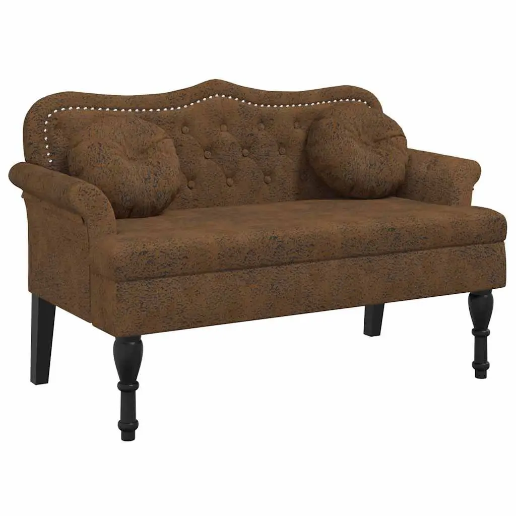 Bench Brown Faux Suede Upholstered Seat Backrest Armrests