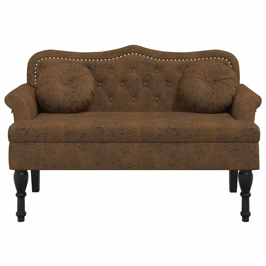 Bench Brown Faux Suede Upholstered Seat Backrest Armrests