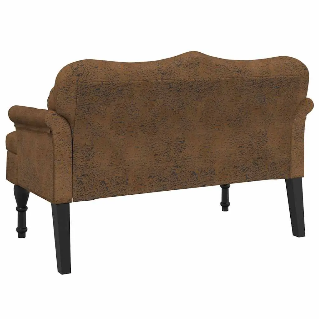 Bench Brown Faux Suede Upholstered Seat Backrest Armrests