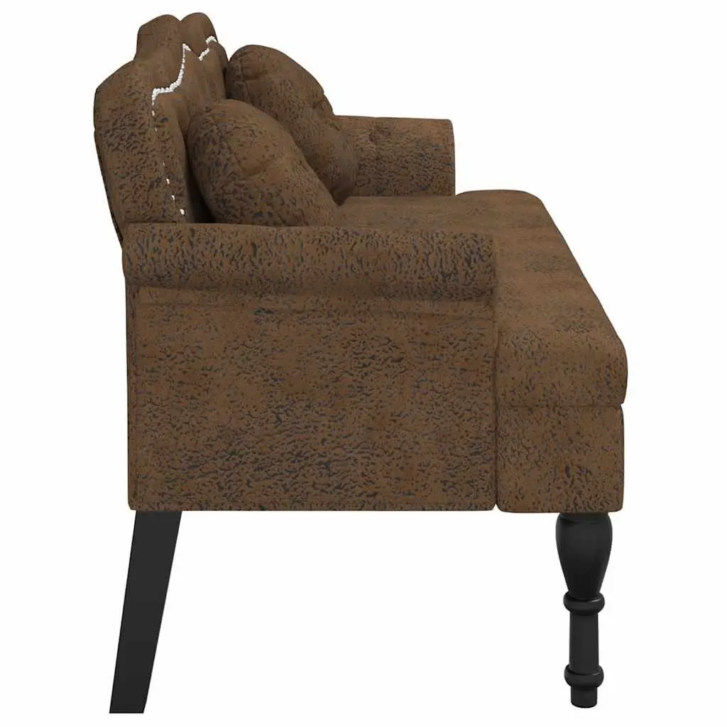 Bench Brown Faux Suede Upholstered Seat Backrest Armrests