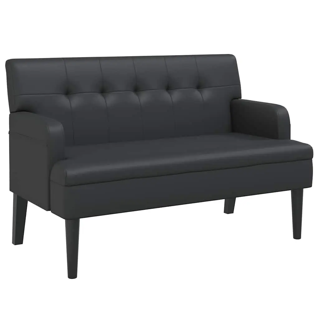 Bench with Backrest Black Faux Leather Seating Armrest Padded Seat Home Office