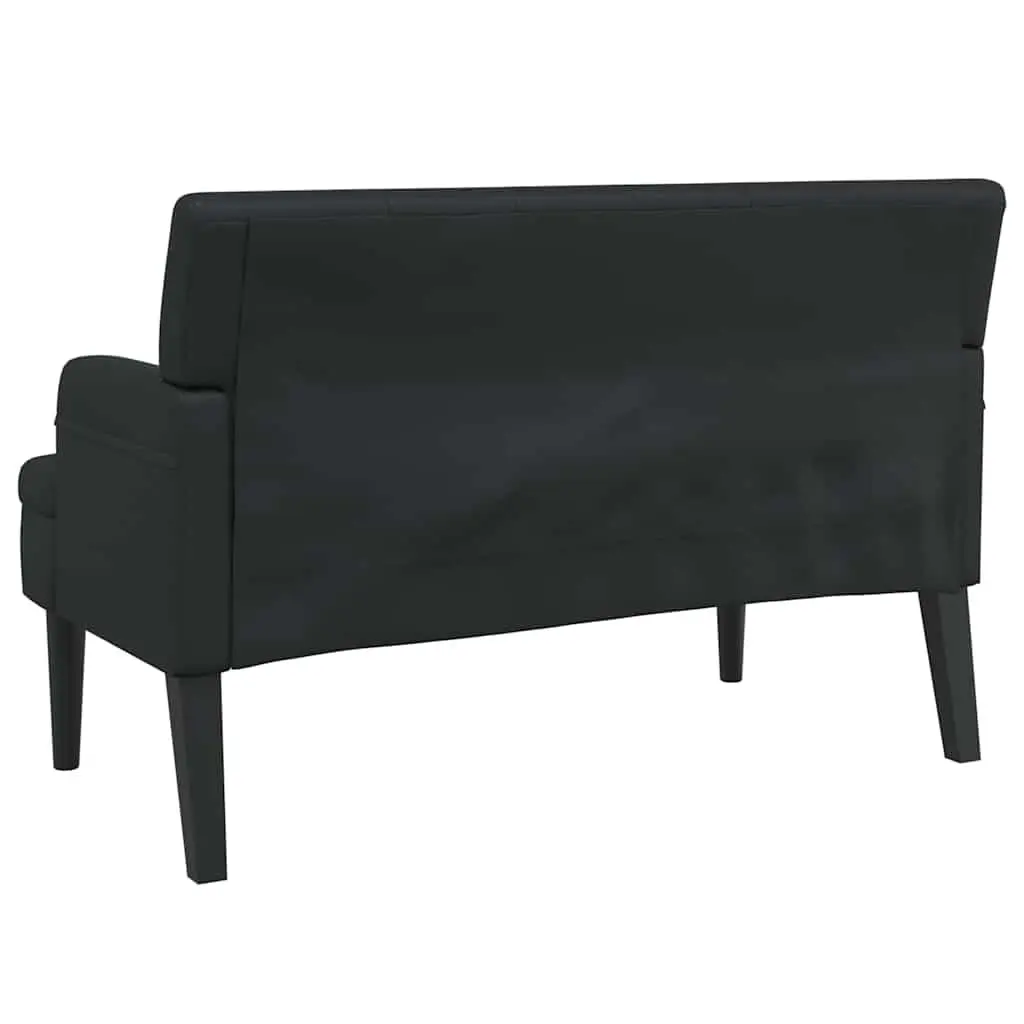 Bench with Backrest Black Faux Leather Seating Armrest Padded Seat Home Office