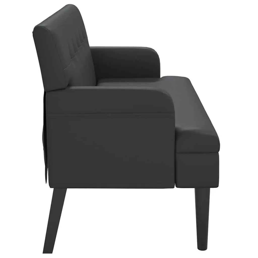 Bench with Backrest Black Faux Leather Seating Armrest Padded Seat Home Office