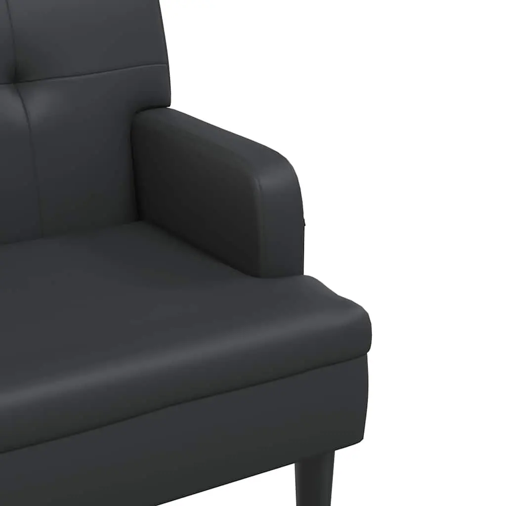 Bench with Backrest Black Faux Leather Seating Armrest Padded Seat Home Office