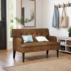 Comfortable Brown Faux Suede Leather Bench with Armrests