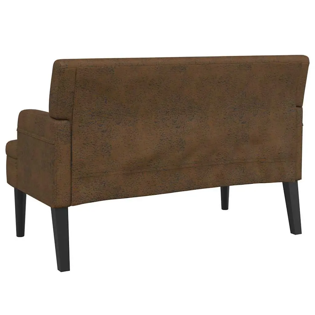 Bench Brown Faux Suede Leather Seating with Backrest and Armrests 112 x 65.5 x 75 cm