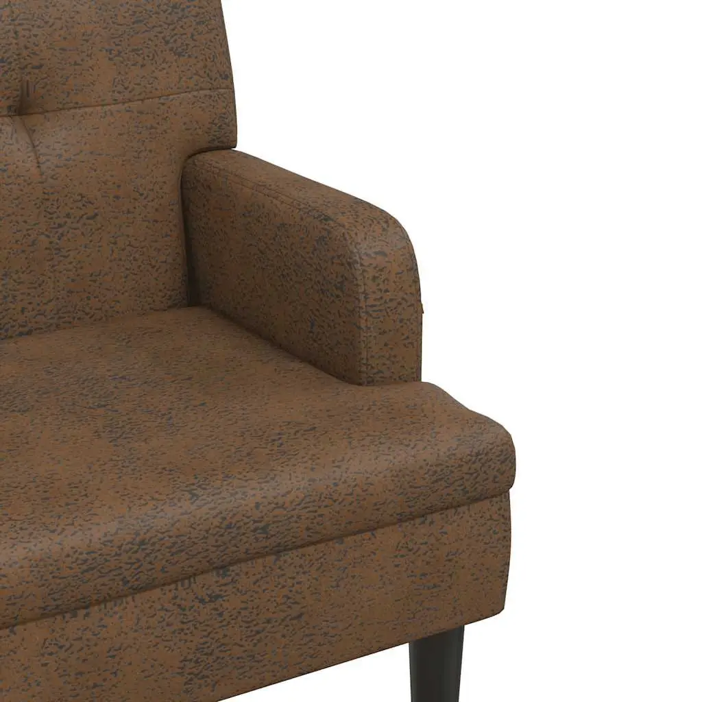 Bench Brown Faux Suede Leather Seating with Backrest and Armrests 112 x 65.5 x 75 cm