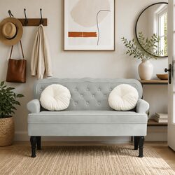 Comfortable Grey Velvet Bench with Durable Build