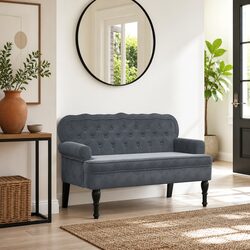 Reliable Grey Velvet Bench with Backrest for Comfort