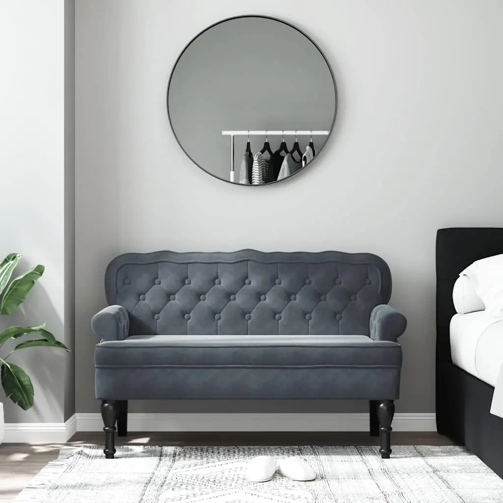 Grey Velvet Bench with Backrest for Comfort