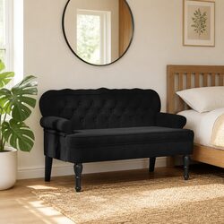 Comfortable Black Velvet Bench with Wave-Shaped Back