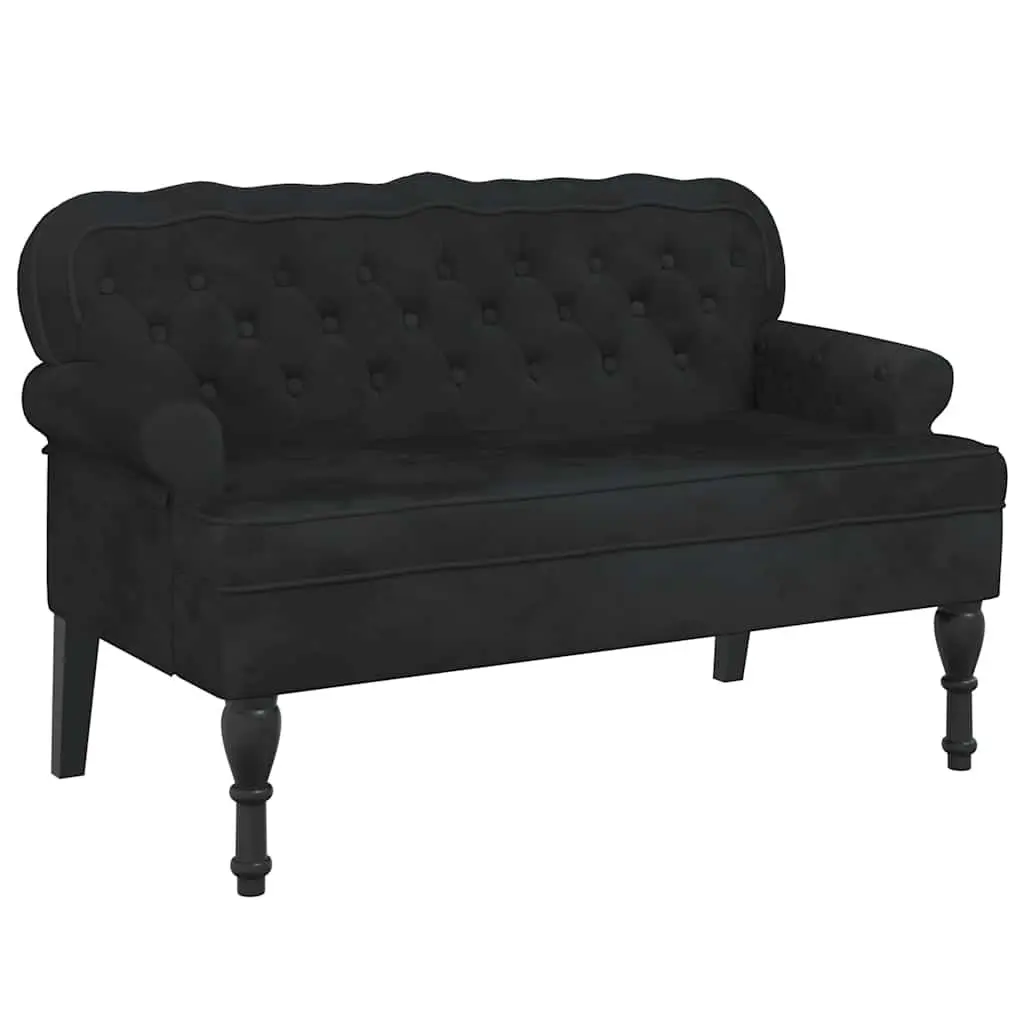 Black Velvet Bench with Wave-Shaped Back