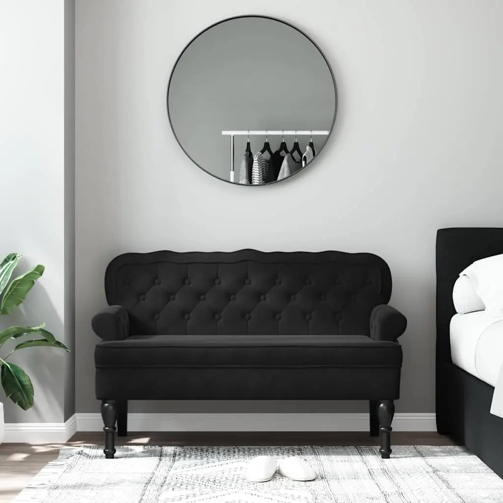 Black Velvet Bench with Wave-Shaped Back