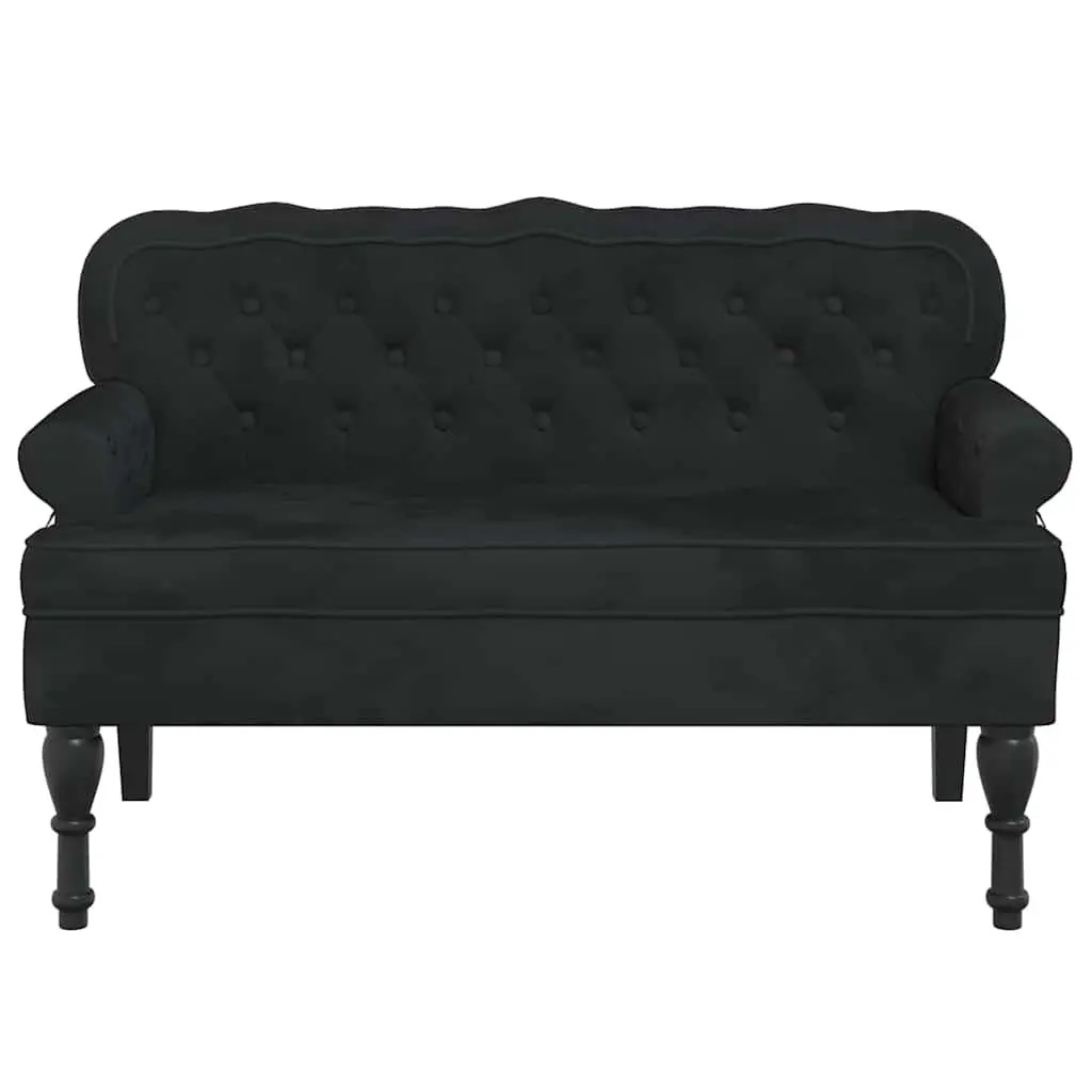 Black Velvet Bench with Wave-Shaped Back