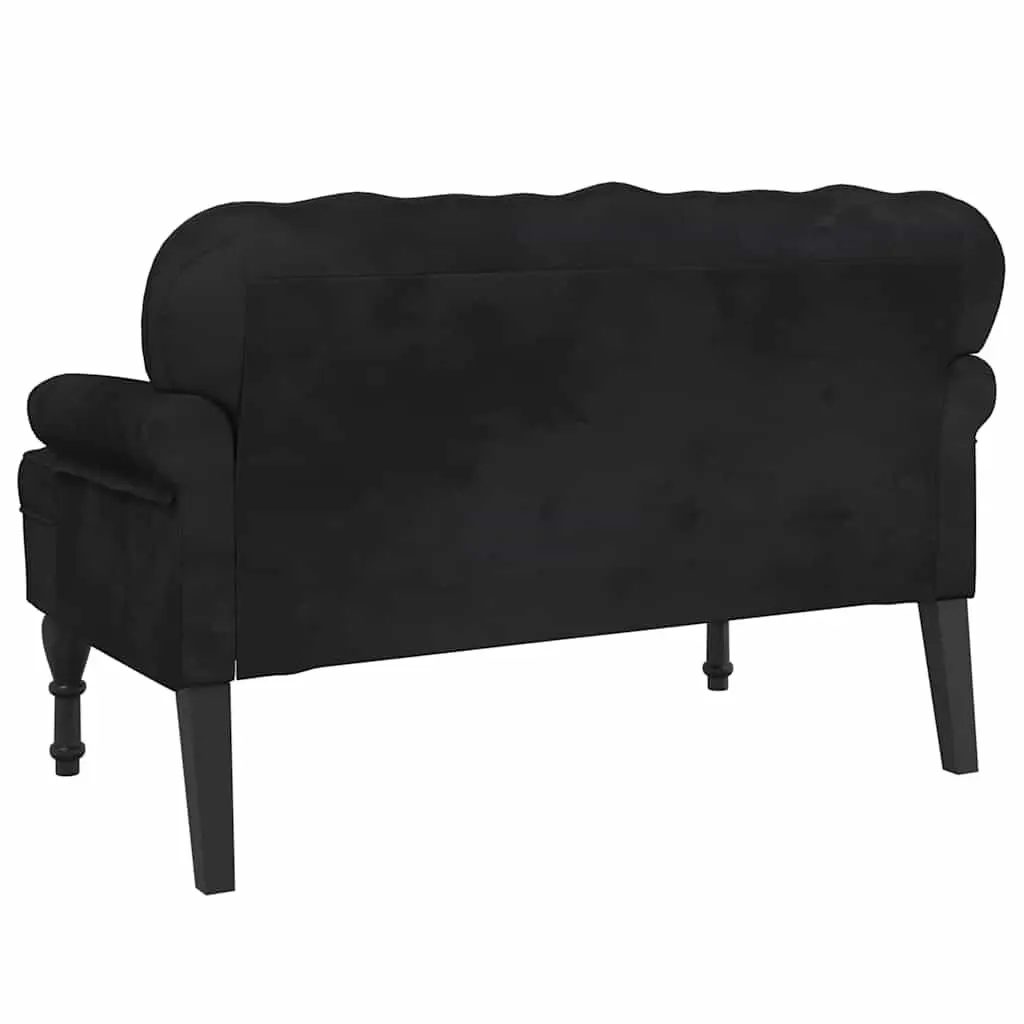 Black Velvet Bench with Wave-Shaped Back