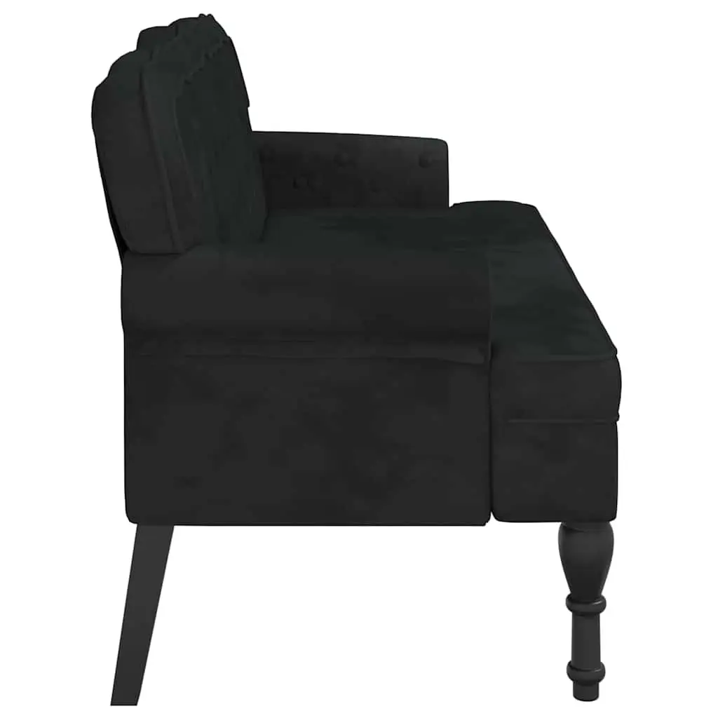 Black Velvet Bench with Wave-Shaped Back