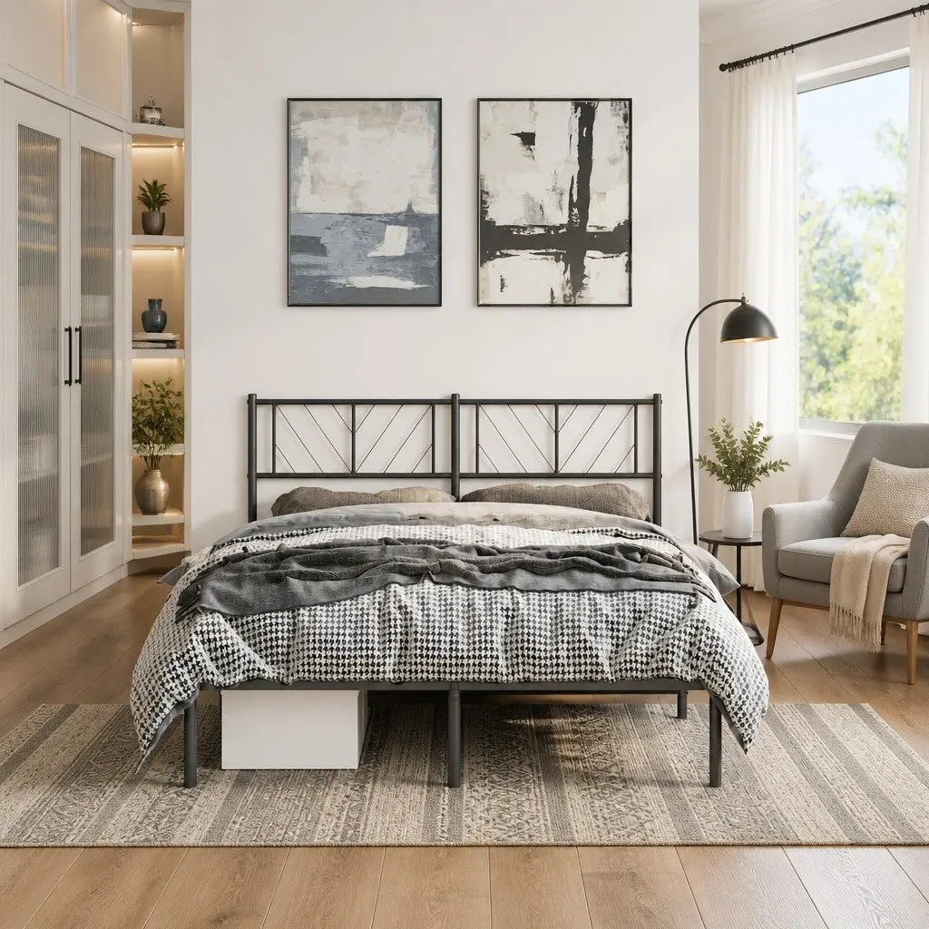 Metal Bed Frame Black 150x200 cm Bedroom Furniture