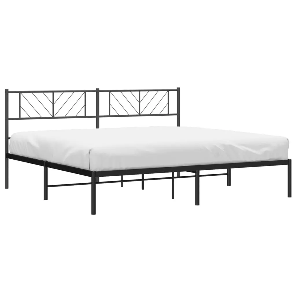 Metal Bed Frame King 183x203cm Black Steel Slatted Base