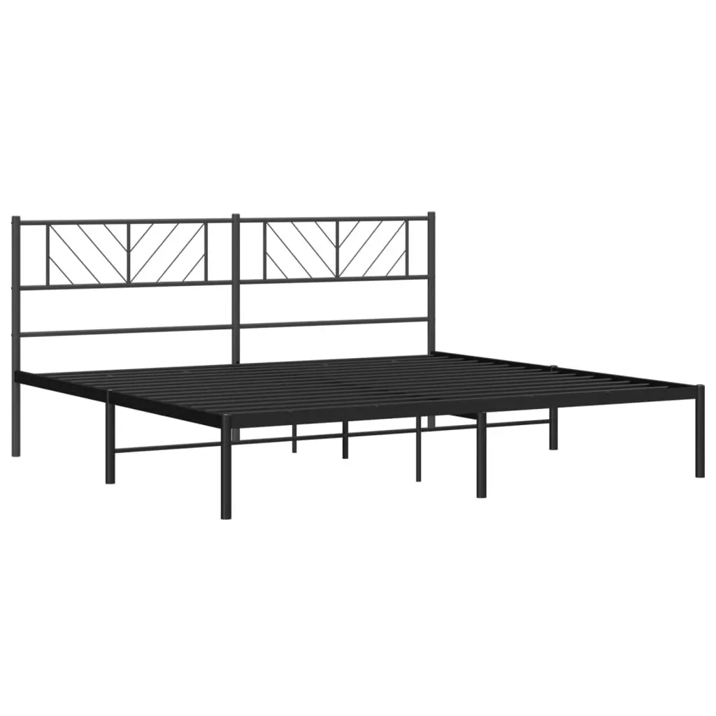 Metal Bed Frame King 183x203cm Black Steel Slatted Base