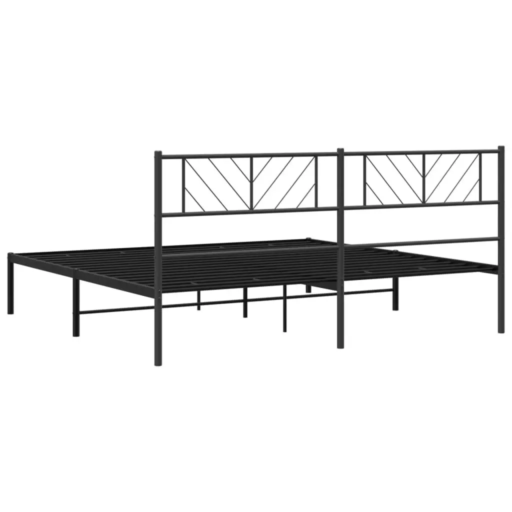 Metal Bed Frame King 183x203cm Black Steel Slatted Base
