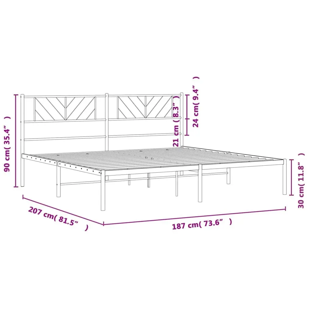 Metal Bed Frame King 183x203cm Black Steel Slatted Base
