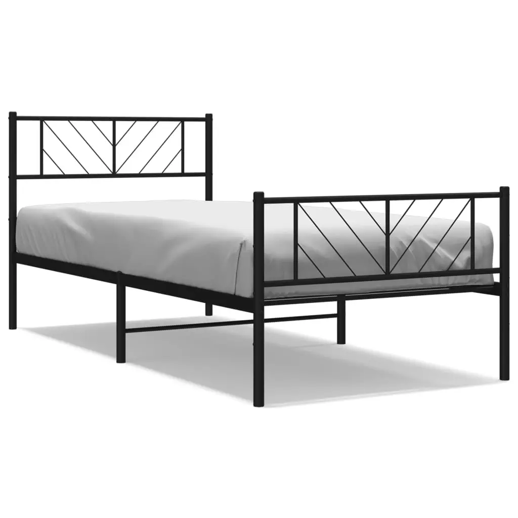 King Single Metal Bed Frame Black Slatted Base 107x203 cm with Footboard