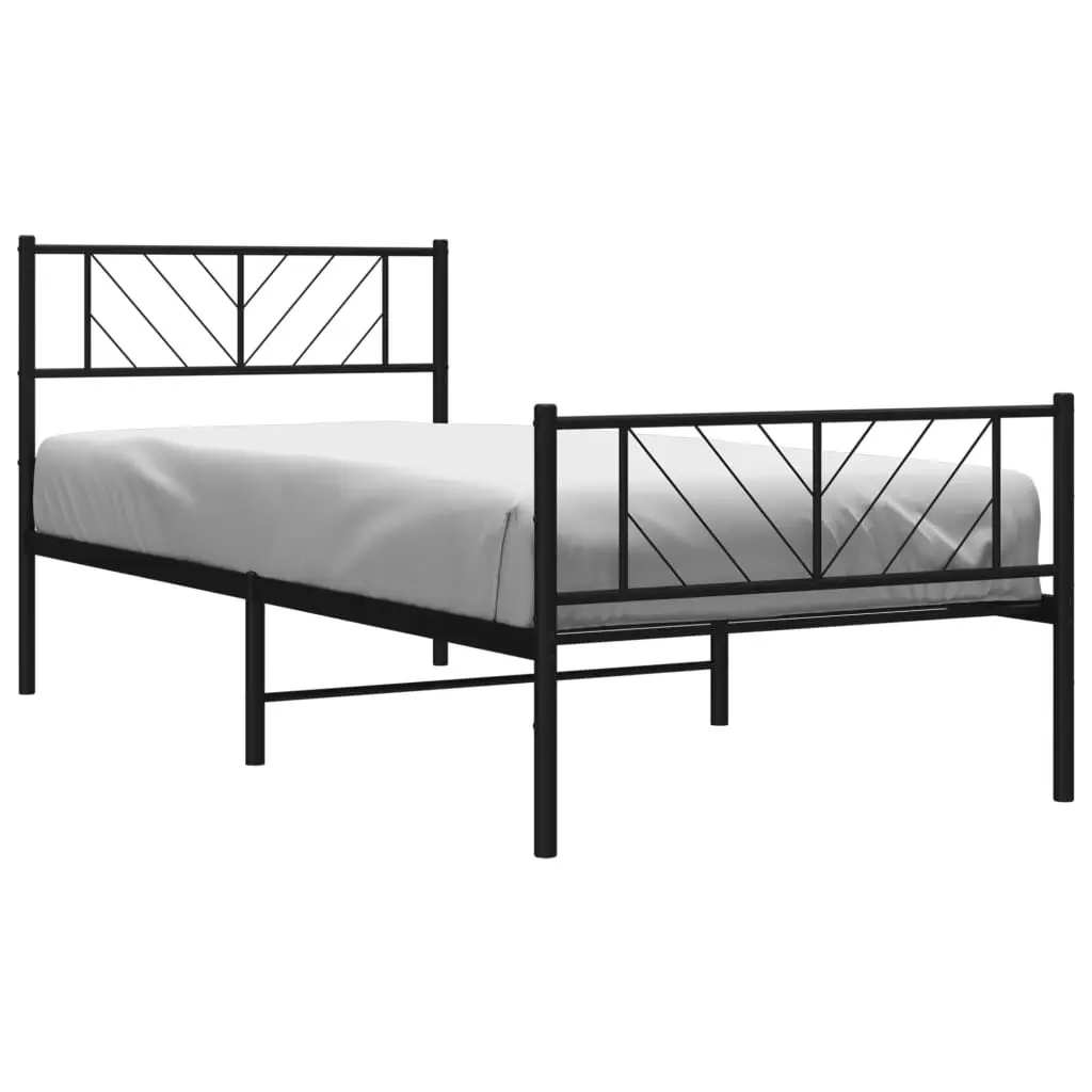 King Single Metal Bed Frame Black Slatted Base 107x203 cm with Footboard