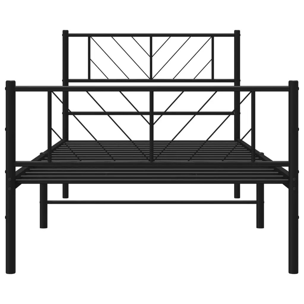 King Single Metal Bed Frame Black Slatted Base 107x203 cm with Footboard
