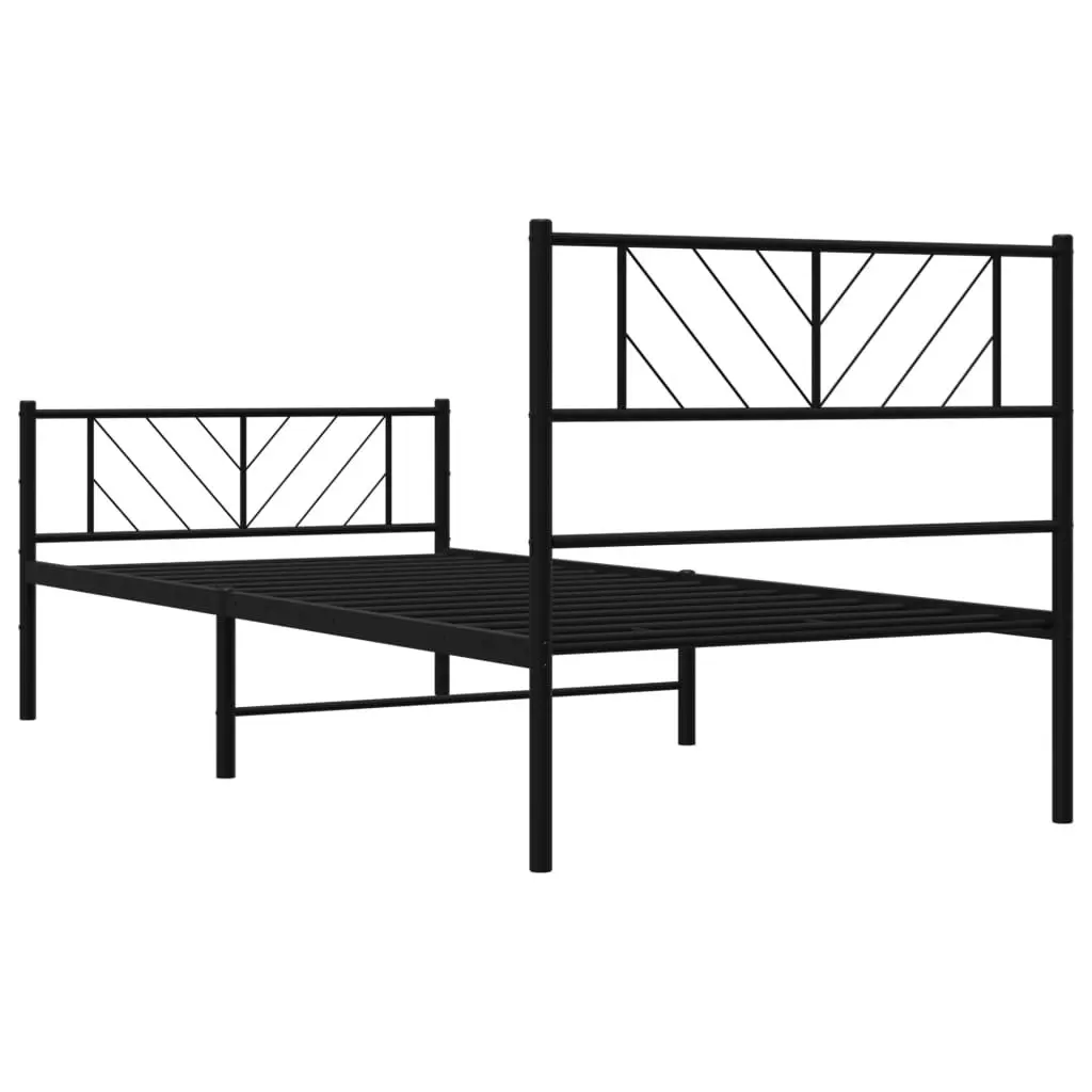 King Single Metal Bed Frame Black Slatted Base 107x203 cm with Footboard