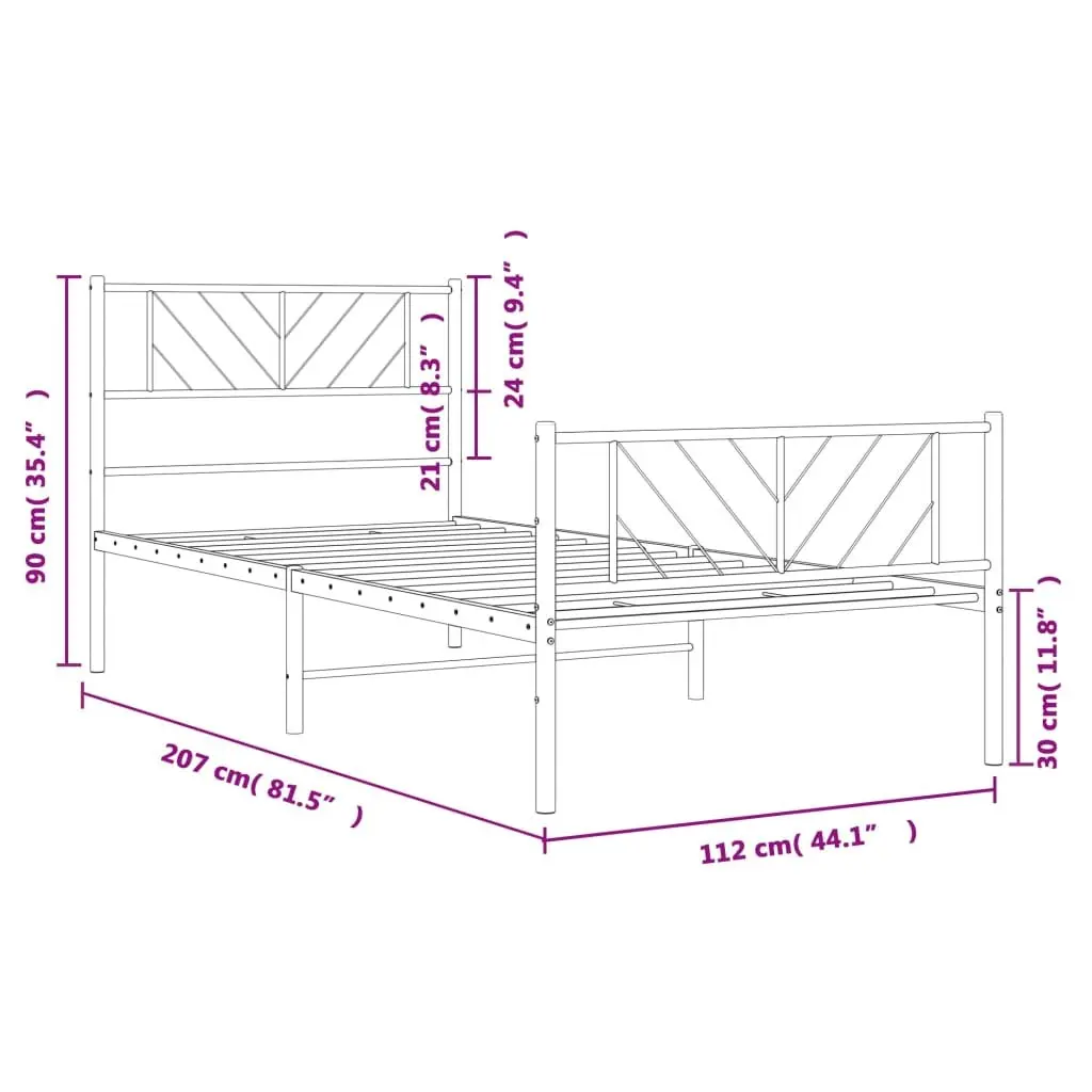 King Single Metal Bed Frame Black Slatted Base 107x203 cm with Footboard