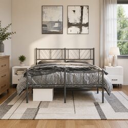Reliable Black Metal Bed Frame 135x190 cm with Headboard