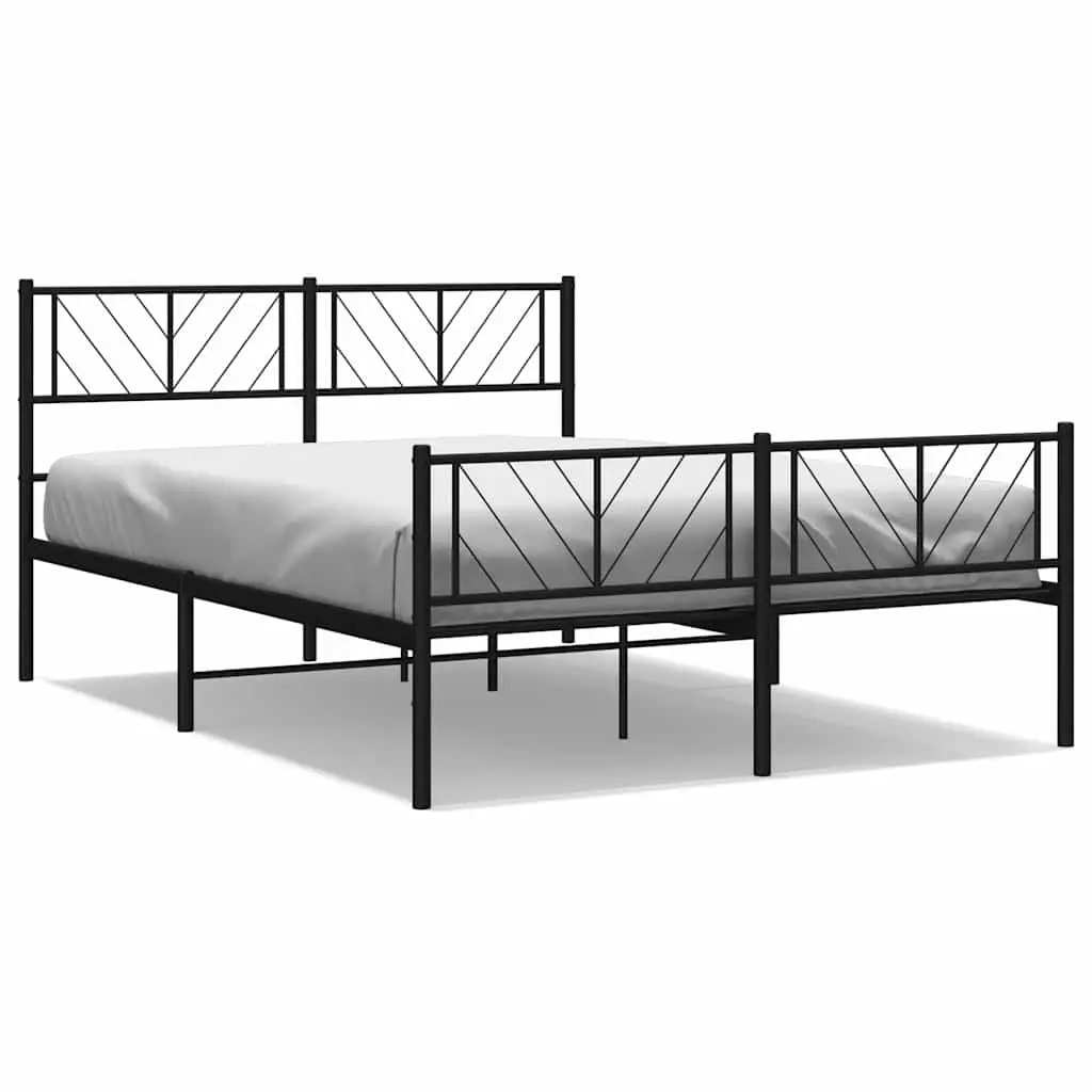 Metal Bed Frame with Headboard and Footboard 135x190 cm Black