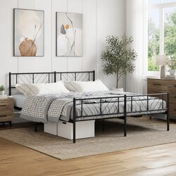 Metal Bed Frame King Size 183x203 cm with Footboard Headboard Steel Black