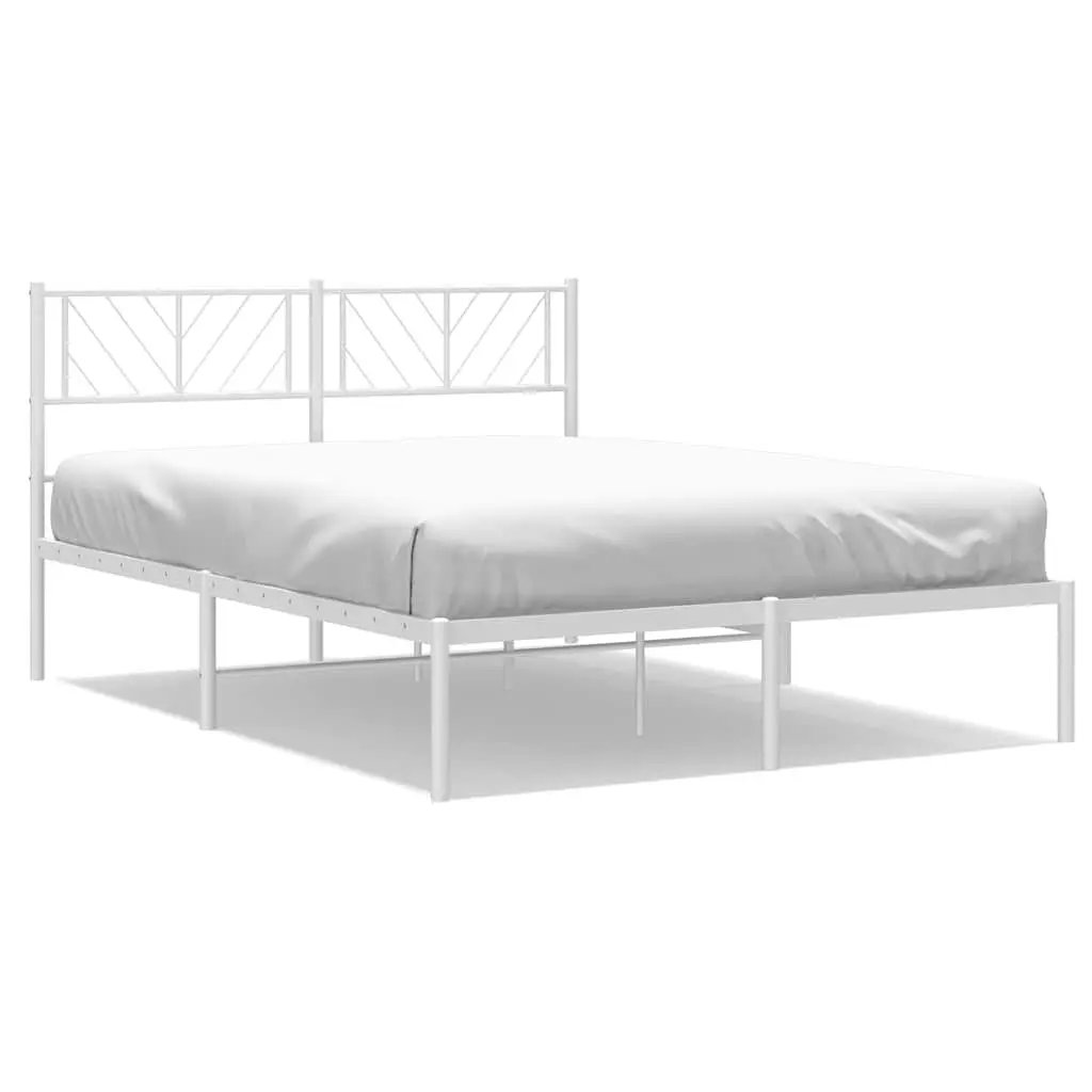 Metal Bed Frame with Headboard Storage Space 135x190 cm White