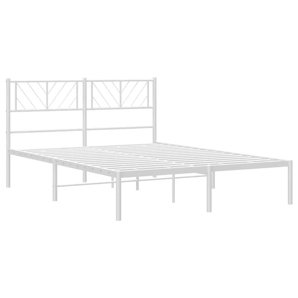 Metal Bed Frame with Headboard Storage Space 135x190 cm White