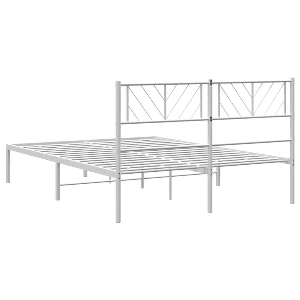 Metal Bed Frame with Headboard Storage Space 135x190 cm White
