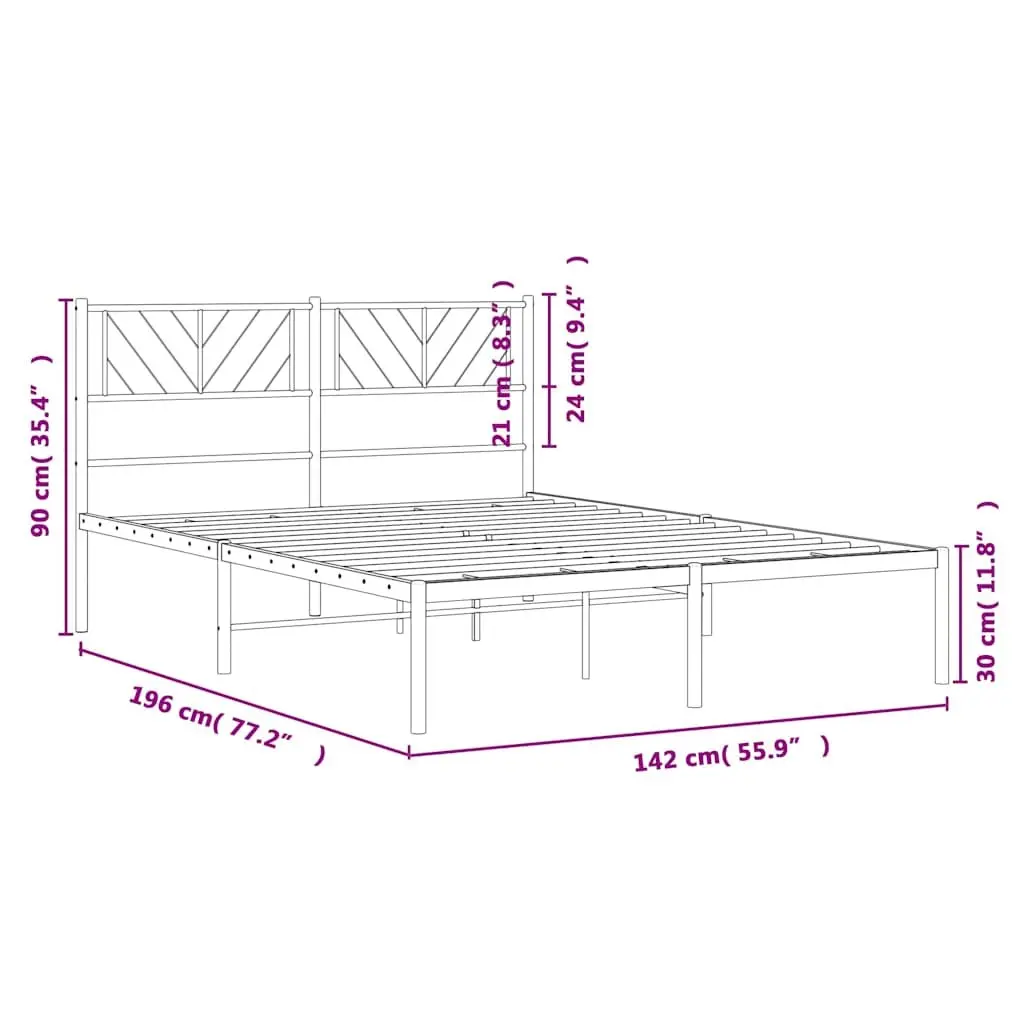 Metal Bed Frame with Headboard Storage Space 135x190 cm White