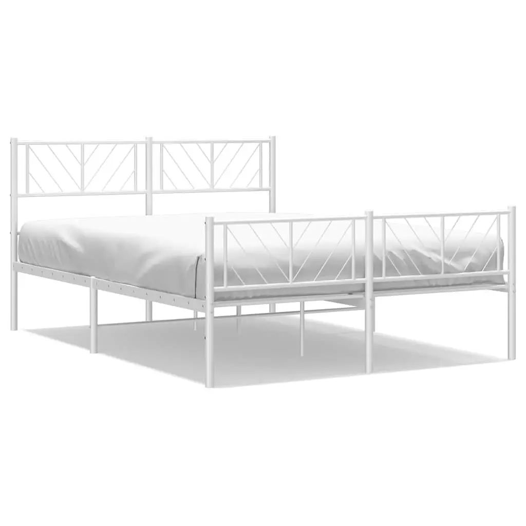 Metal Bed Frame 150x200 cm White Bedroom Furniture with Footboard and Headboard