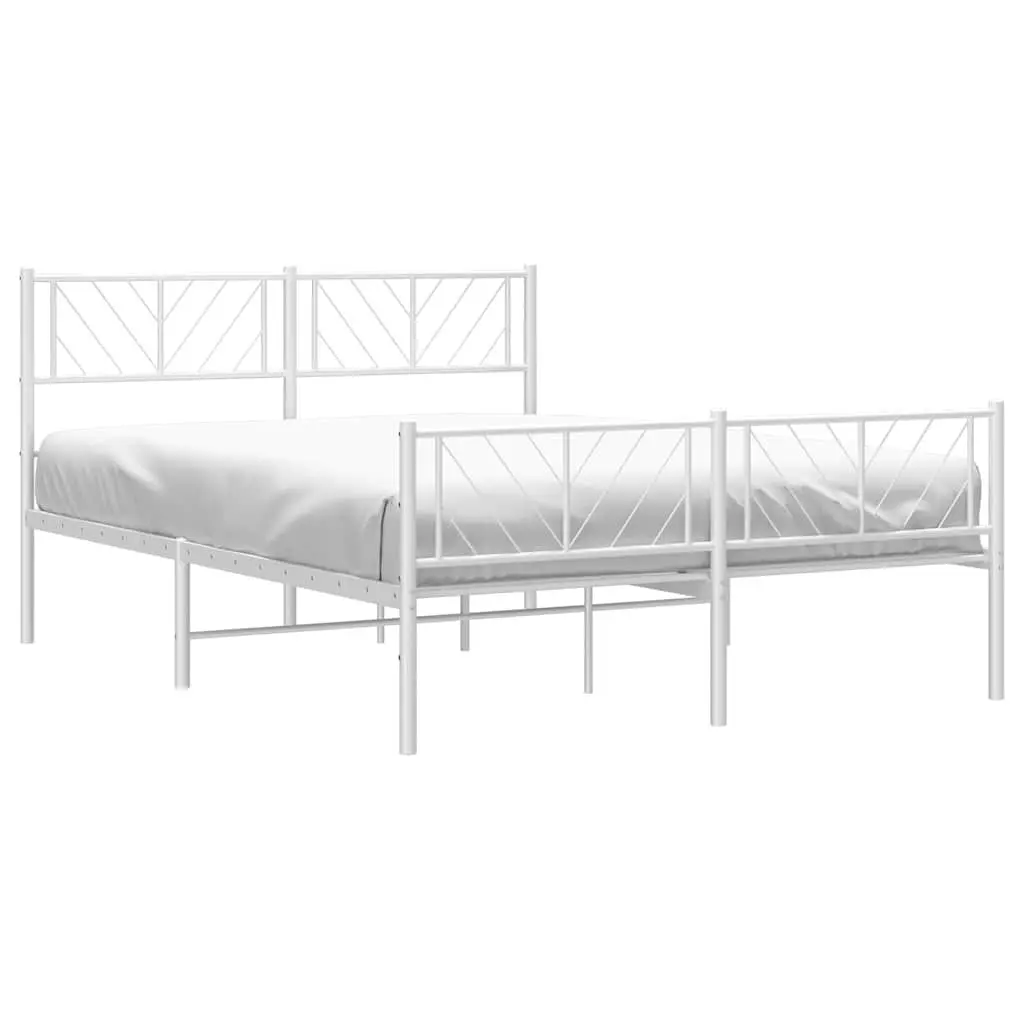 Metal Bed Frame 150x200 cm White Bedroom Furniture with Footboard and Headboard