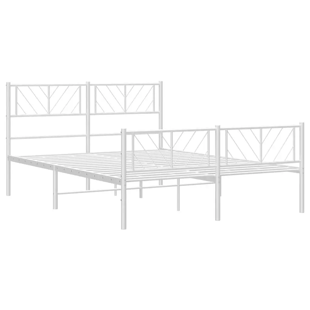 Metal Bed Frame 150x200 cm White Bedroom Furniture with Footboard and Headboard