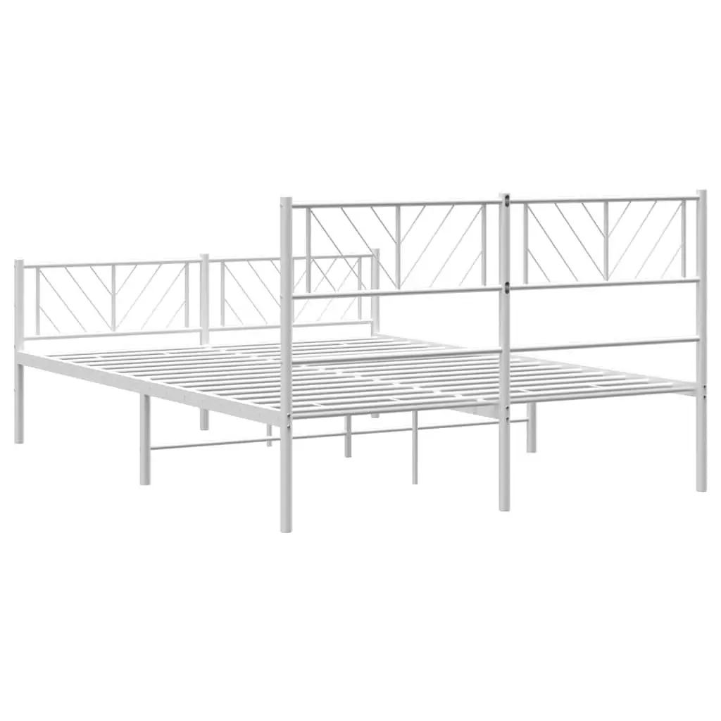 Metal Bed Frame 150x200 cm White Bedroom Furniture with Footboard and Headboard