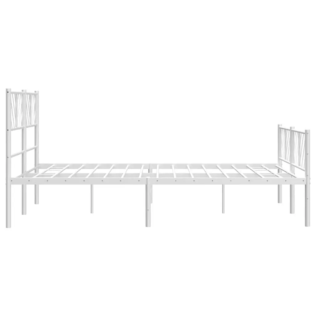 Metal Bed Frame 150x200 cm White Bedroom Furniture with Footboard and Headboard