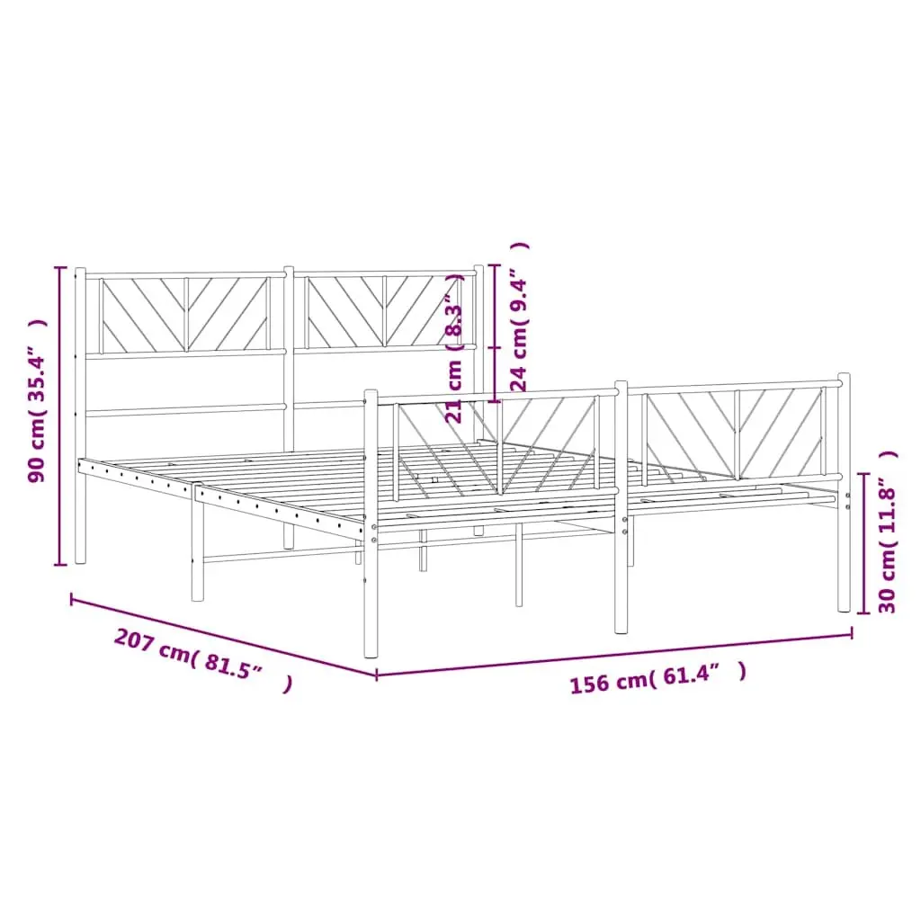 Metal Bed Frame 150x200 cm White Bedroom Furniture with Footboard and Headboard