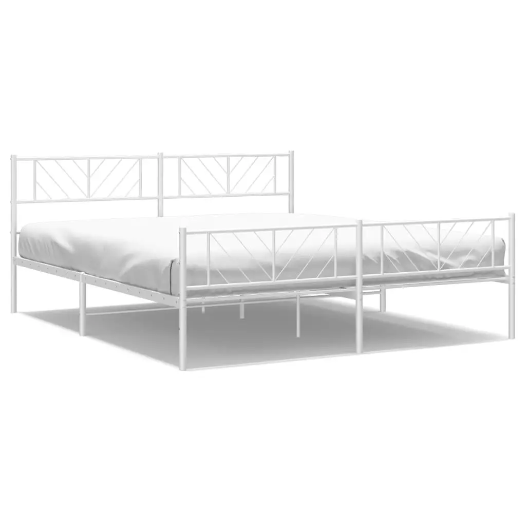 Metal Bed Frame King 183x203cm White with Footboard Slatted Base